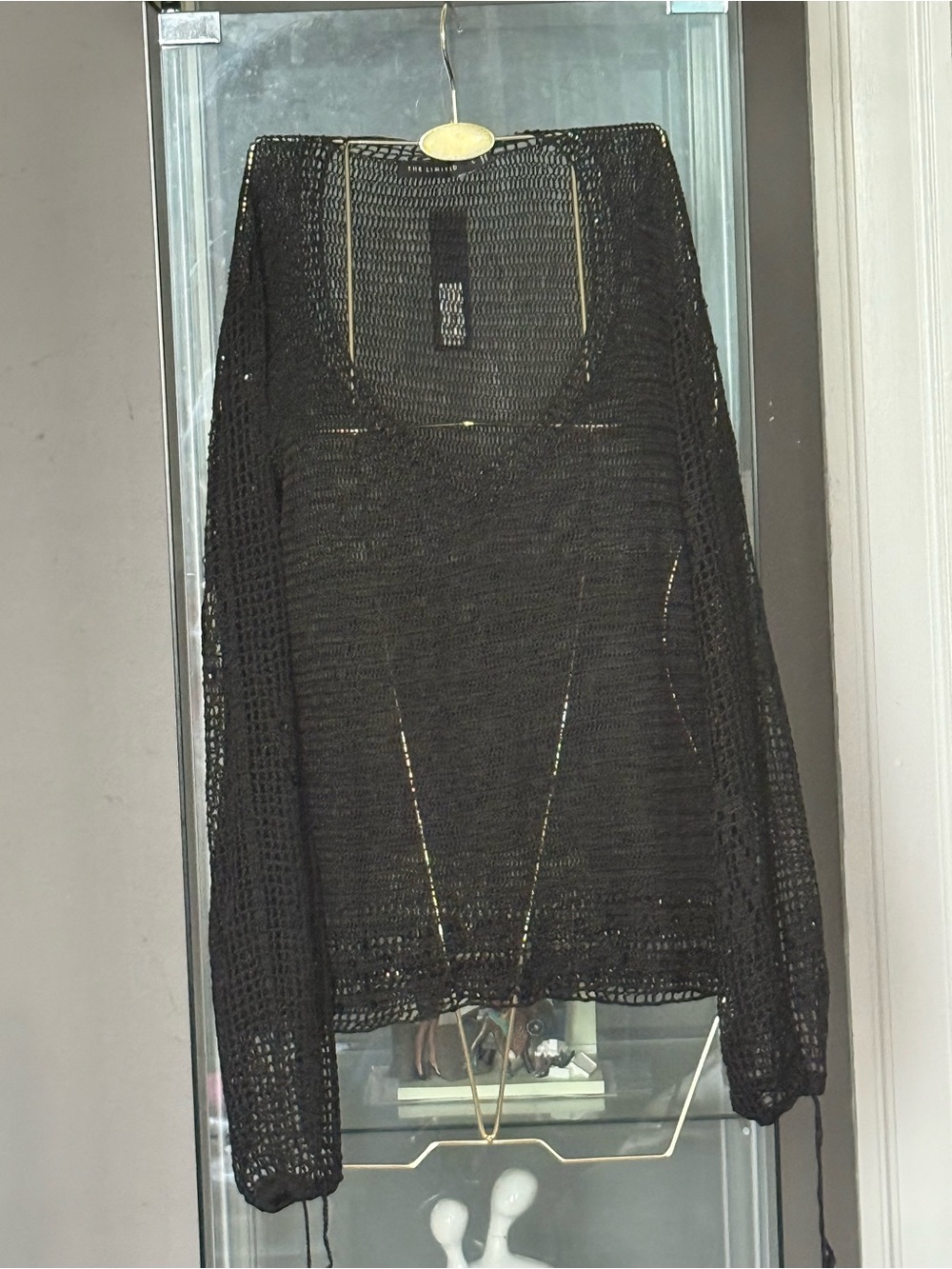 The Limited Black Open-Weave Scoop Neck Sweater